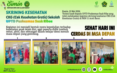 UPTD Puskesmas Suak Ribee Laksanakan Cek Kesehatan Gratis bagi Siswa MIN 11 Aceh Barat