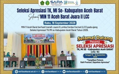 MIN 11 Aceh Barat Raih Juara II Lomba Cerdas Cermat pada Seleksi Apresiasi TK/MI Se-Kabupaten Aceh Barat